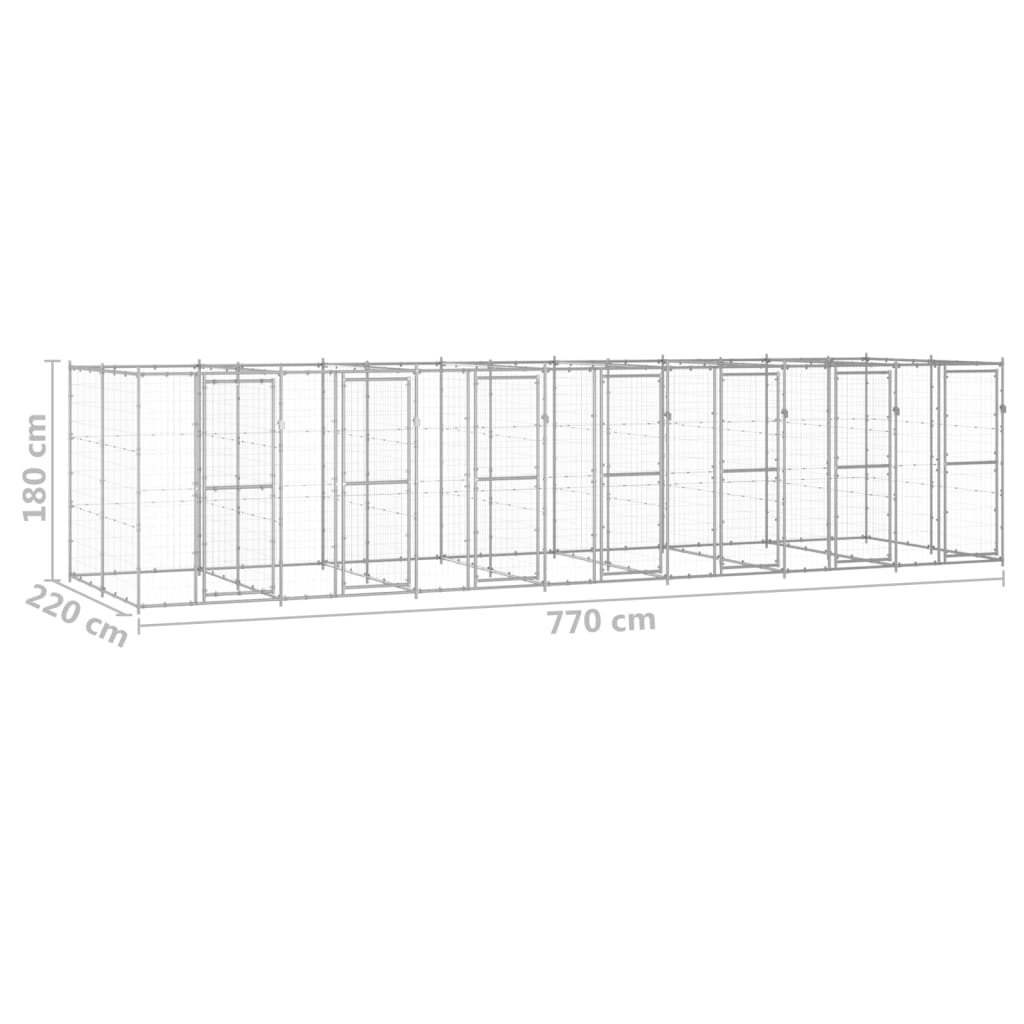 Venkovní psí kotec pozinkovaná ocel 16,94 m²
