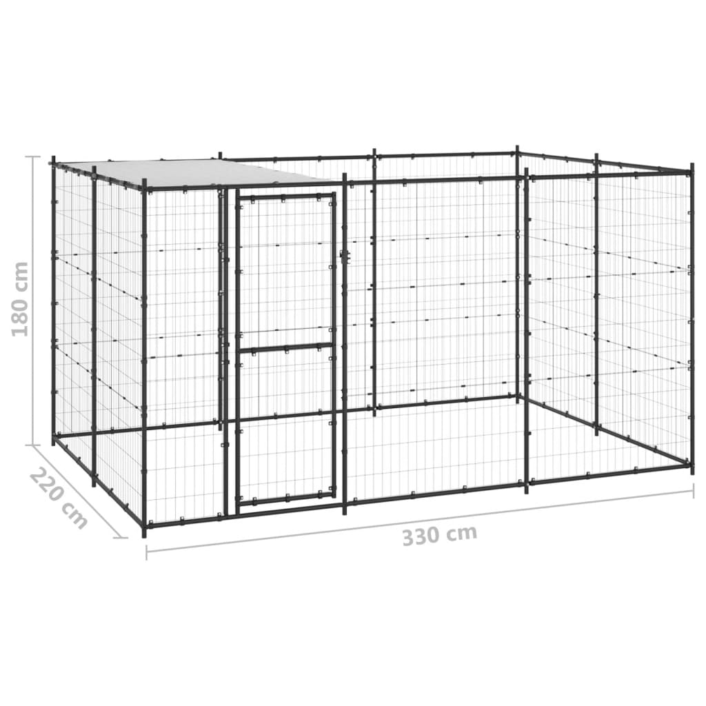 Venkovní psí kotec se střechou ocel 7,26 m²