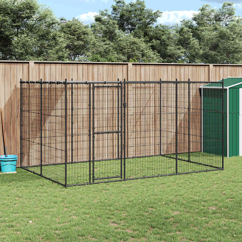 Venkovní psí kotec se střechou ocel 7,26 m²