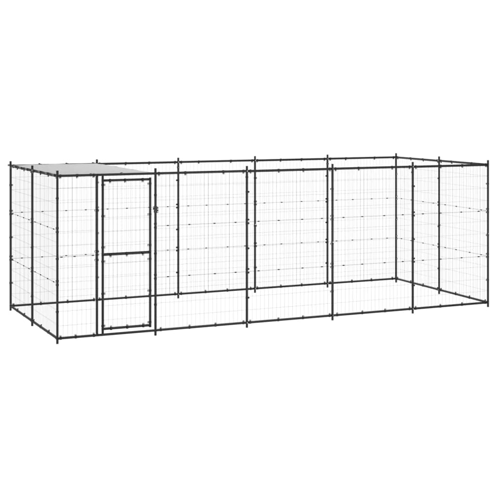 Venkovní psí kotec se střechou ocel 12,1 m²