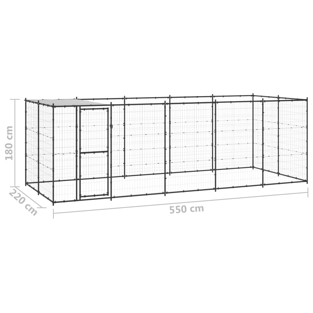 Venkovní psí kotec se střechou ocel 12,1 m²