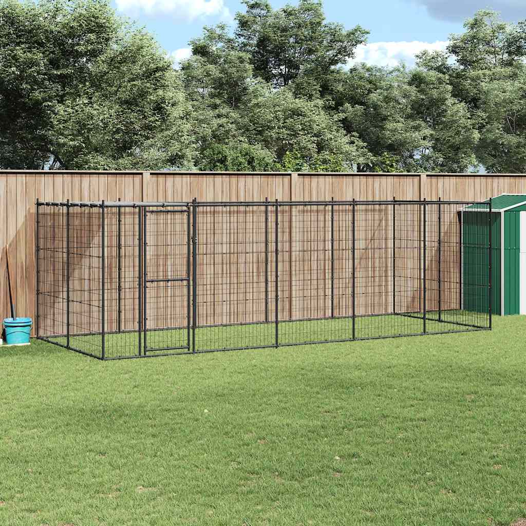 Venkovní psí kotec se střechou ocel 12,1 m²