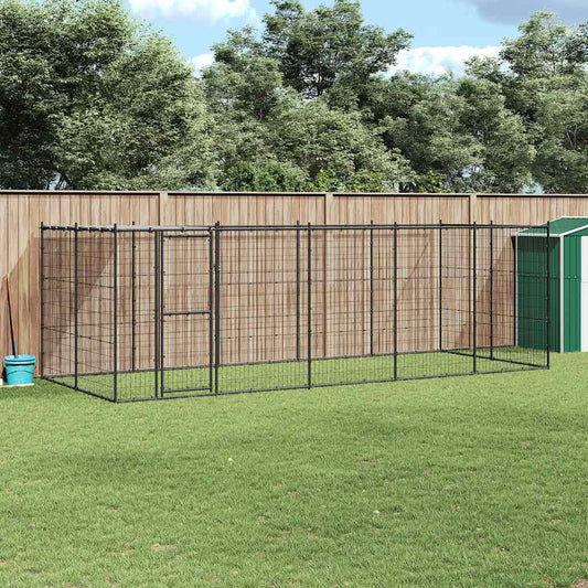 Venkovní psí kotec se střechou ocel 12,1 m²