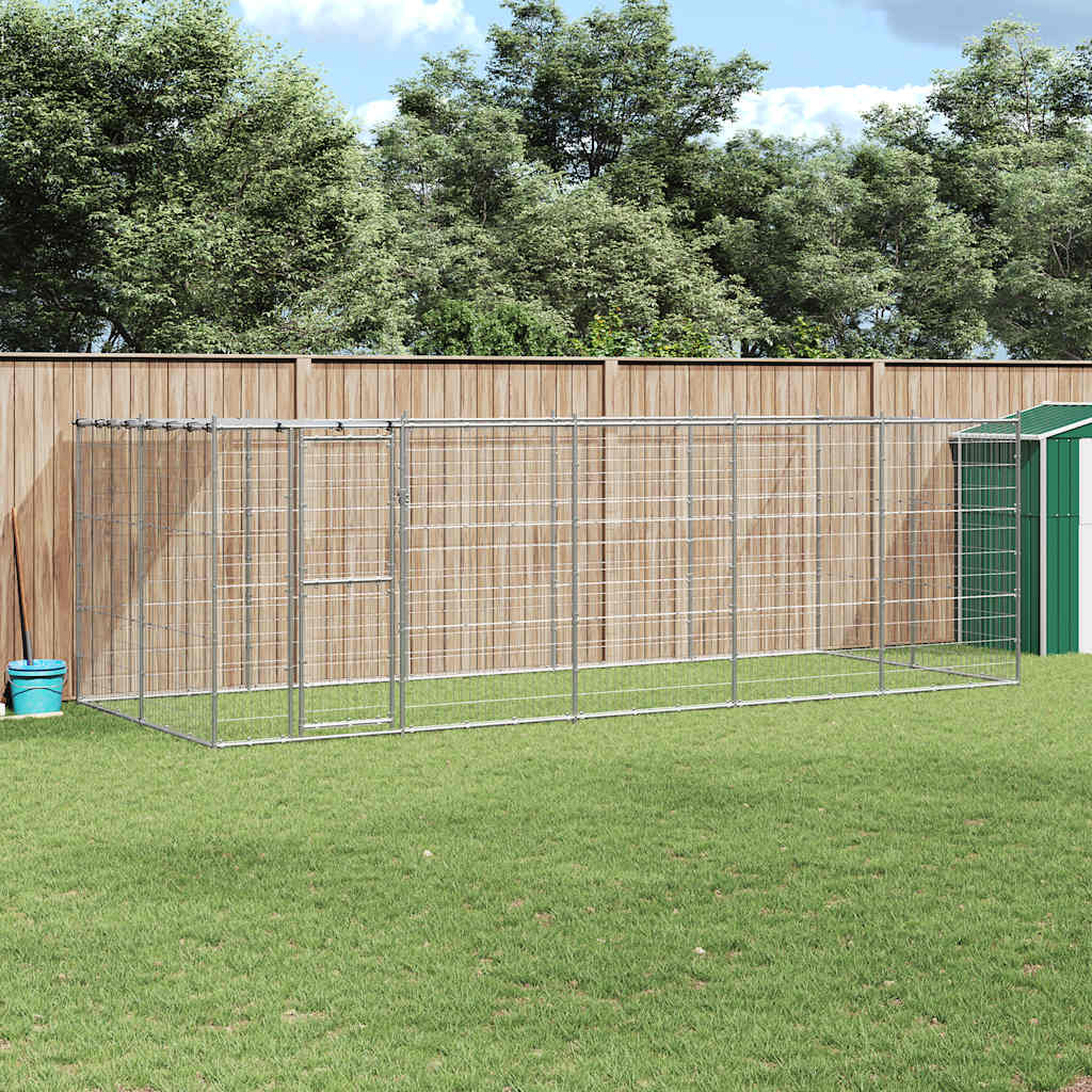 Venkovní psí kotec se střechou pozinkovaná ocel 12,1 m²