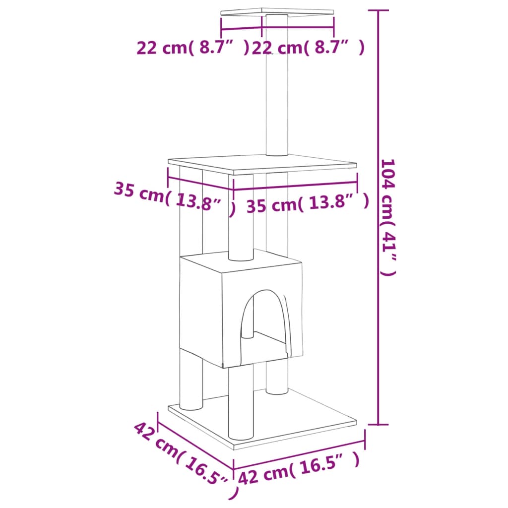 Škrabadlo pro kočky se sisalovými sloupky krémové 104 cm
