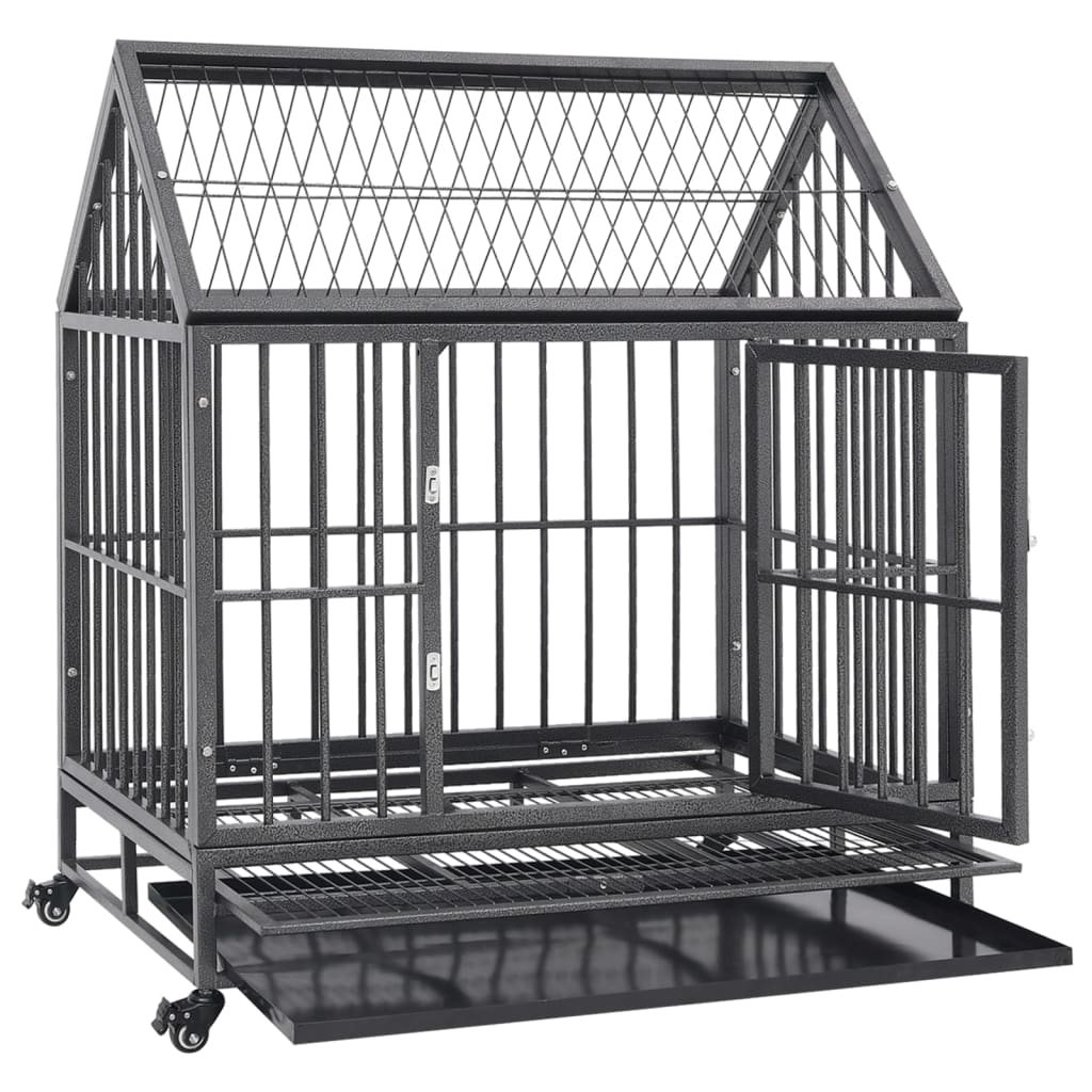 Klec pro psy s kolečky a stříškou ocel 92 x 62 x 106 cm