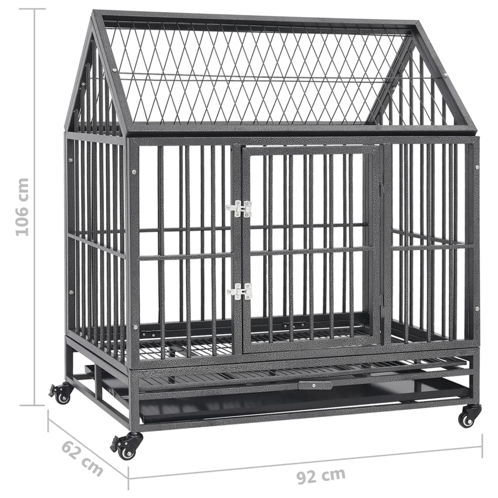 Klec pro psy s kolečky a stříškou ocel 92 x 62 x 106 cm