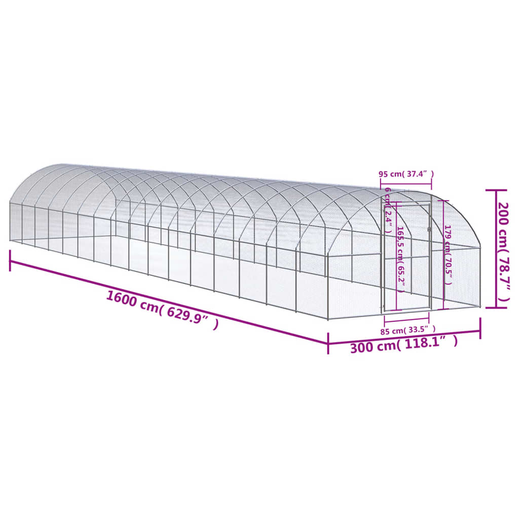 Venkovní klec pro kuřata 3 x 16 x 2 m pozinkovaná ocel
