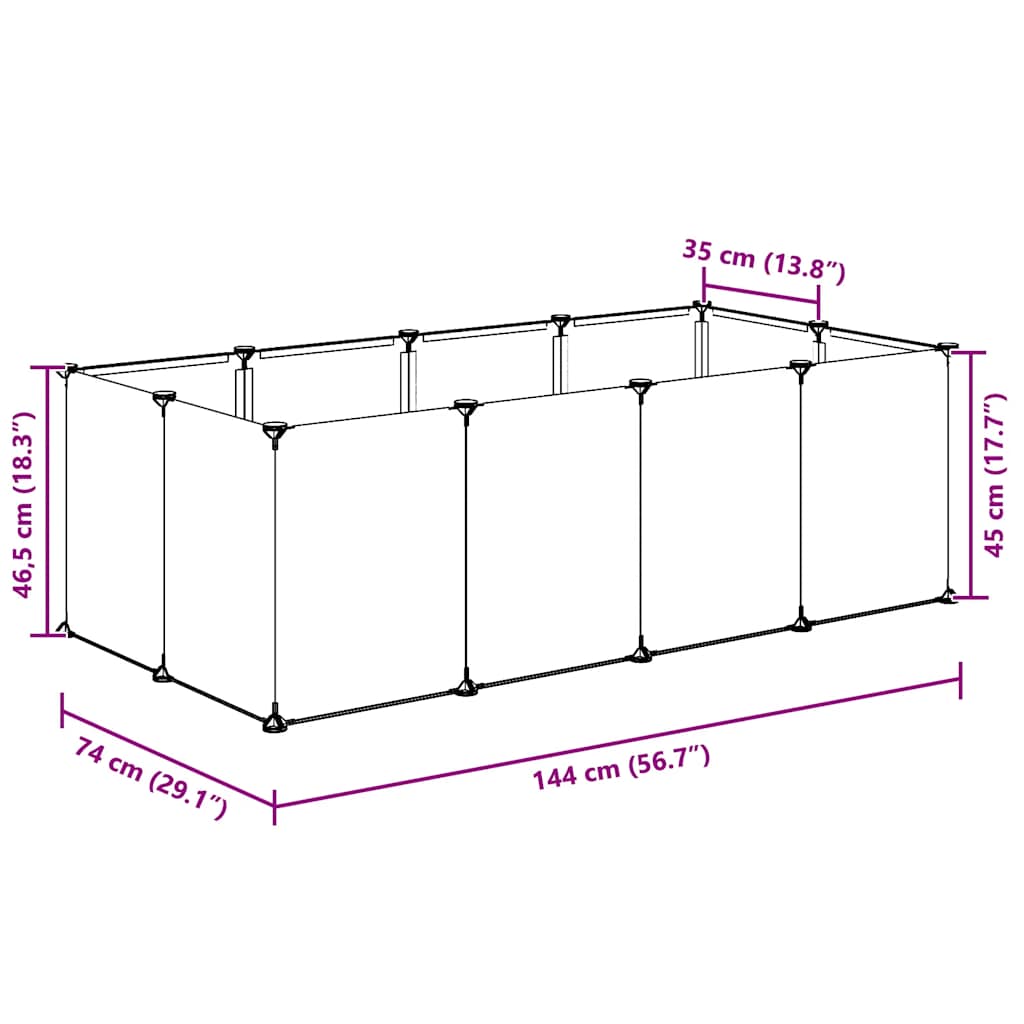 Klec pro malá zvířata černá 144 x 74 x 46,5 cm PP a ocel