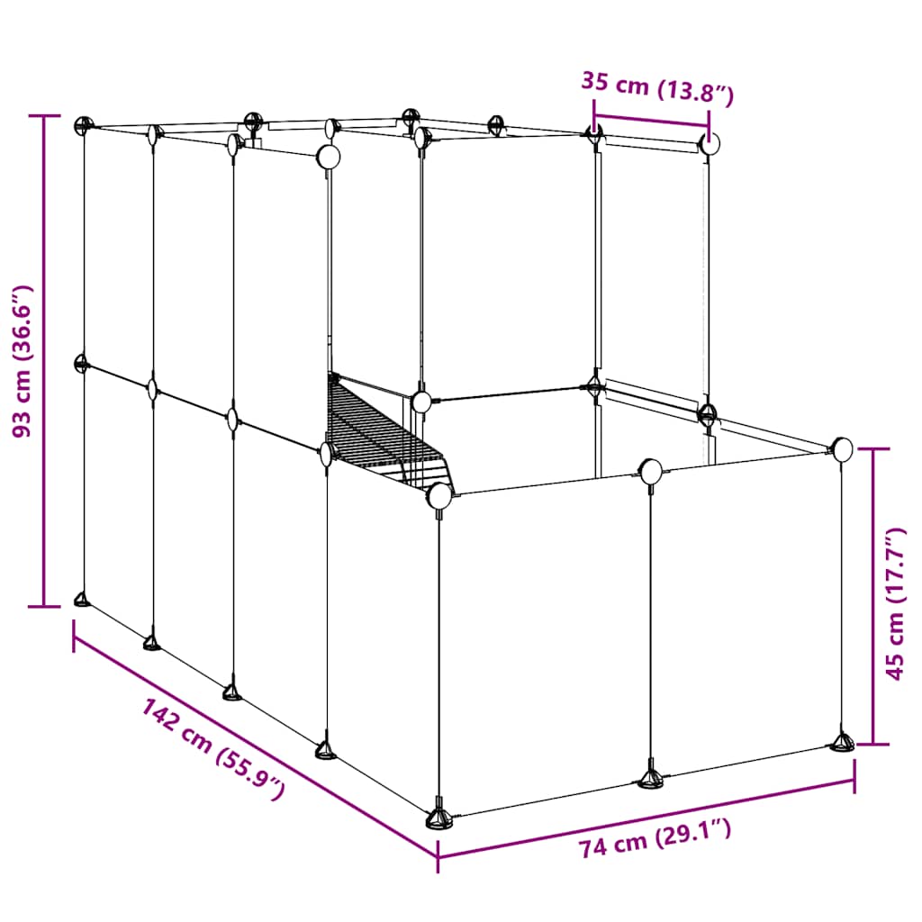 Klec pro malá zvířata černá 142 x 74 x 93 cm PP a ocel