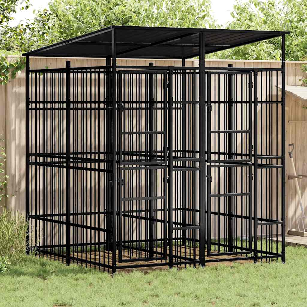 Venkovní psí kotec se střechou ocel 3,69 m²