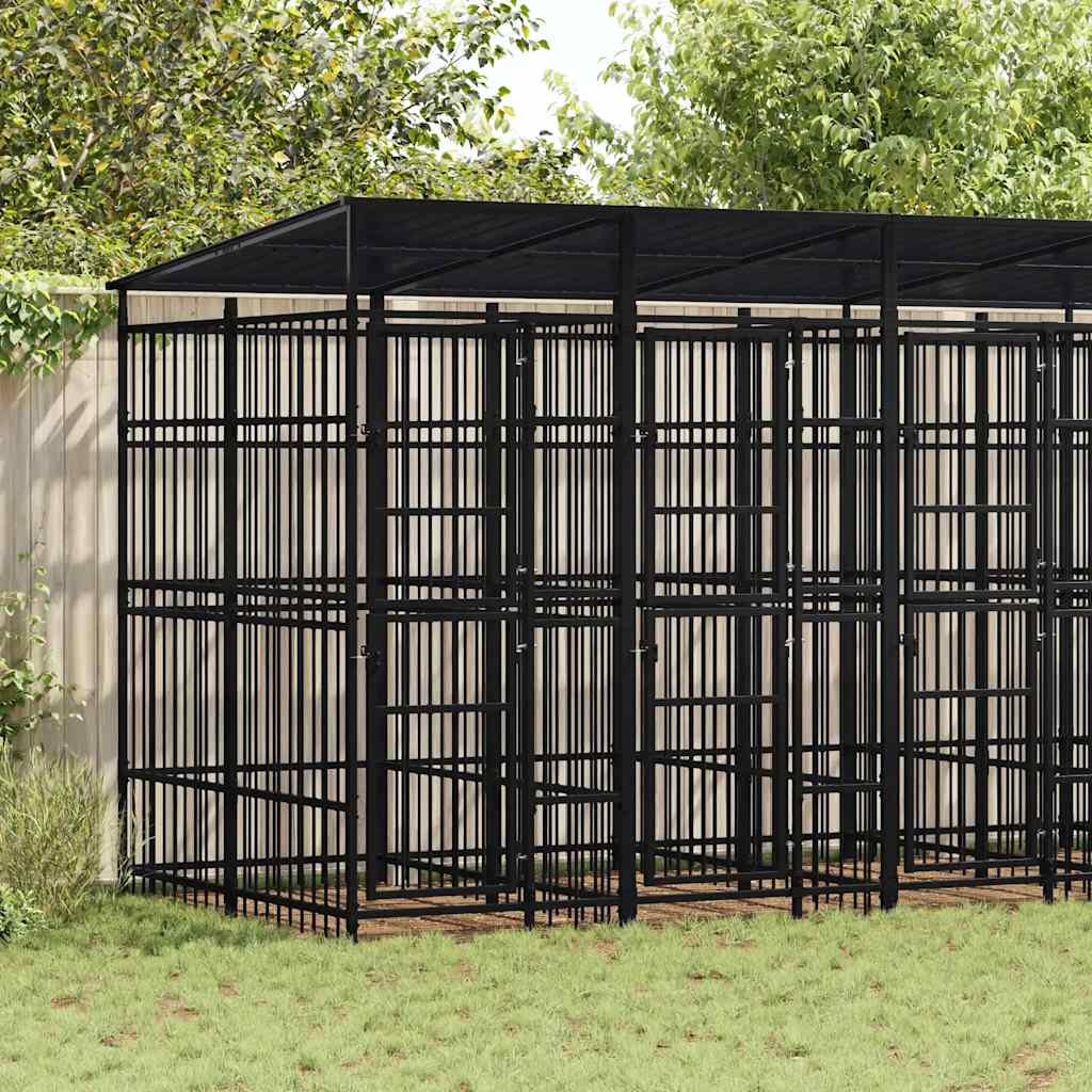 Venkovní psí kotec se střechou ocel 9,22 m²