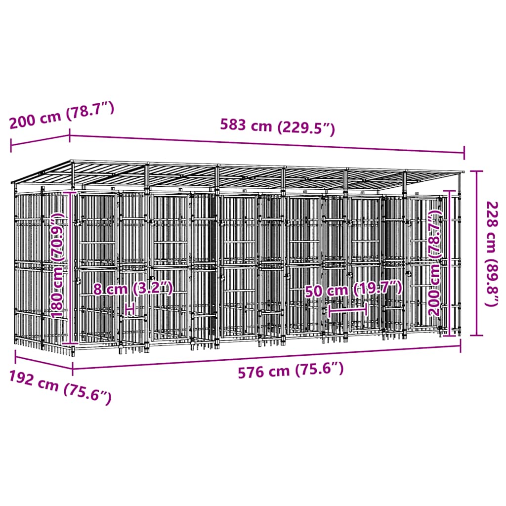 Venkovní psí kotec se střechou ocel 11,06 m²