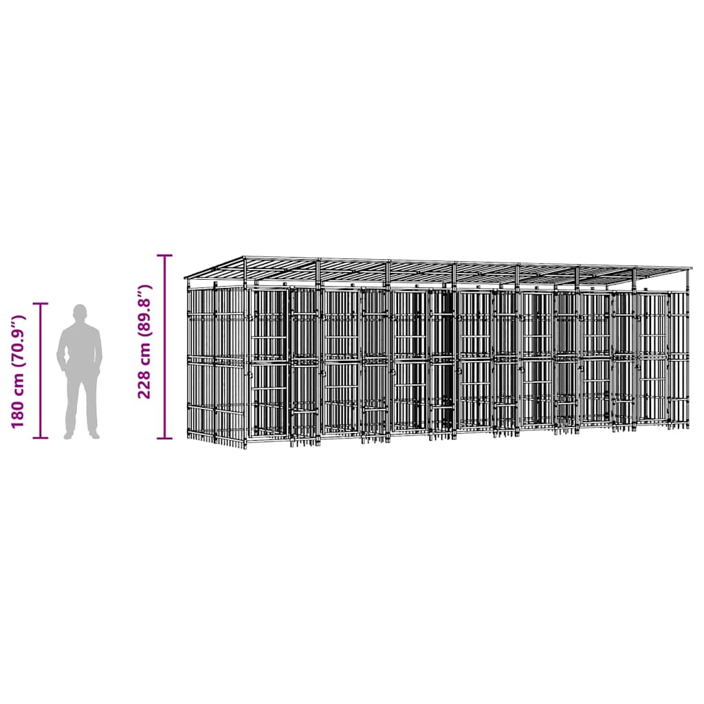 Venkovní psí kotec se střechou ocel 12,9 m²