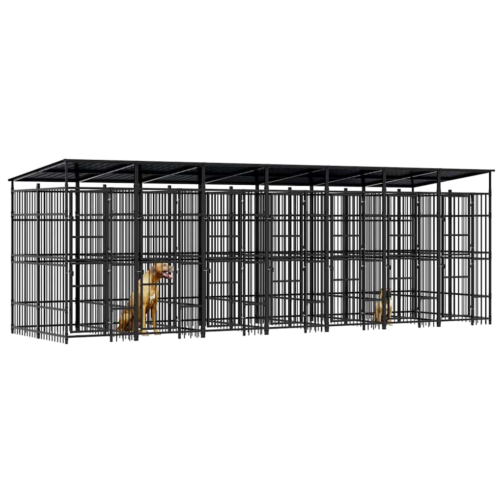 Venkovní psí kotec se střechou ocel 12,9 m²