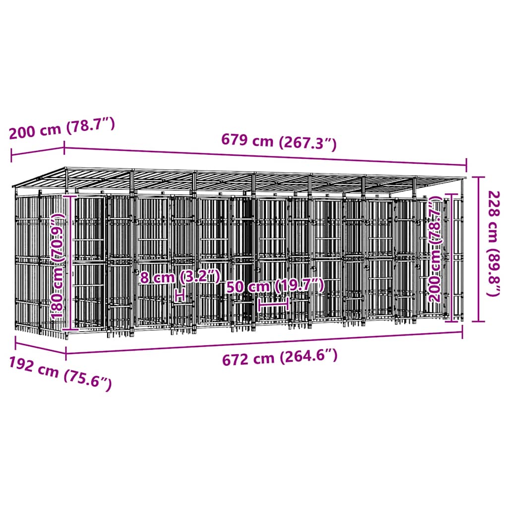 Venkovní psí kotec se střechou ocel 12,9 m²
