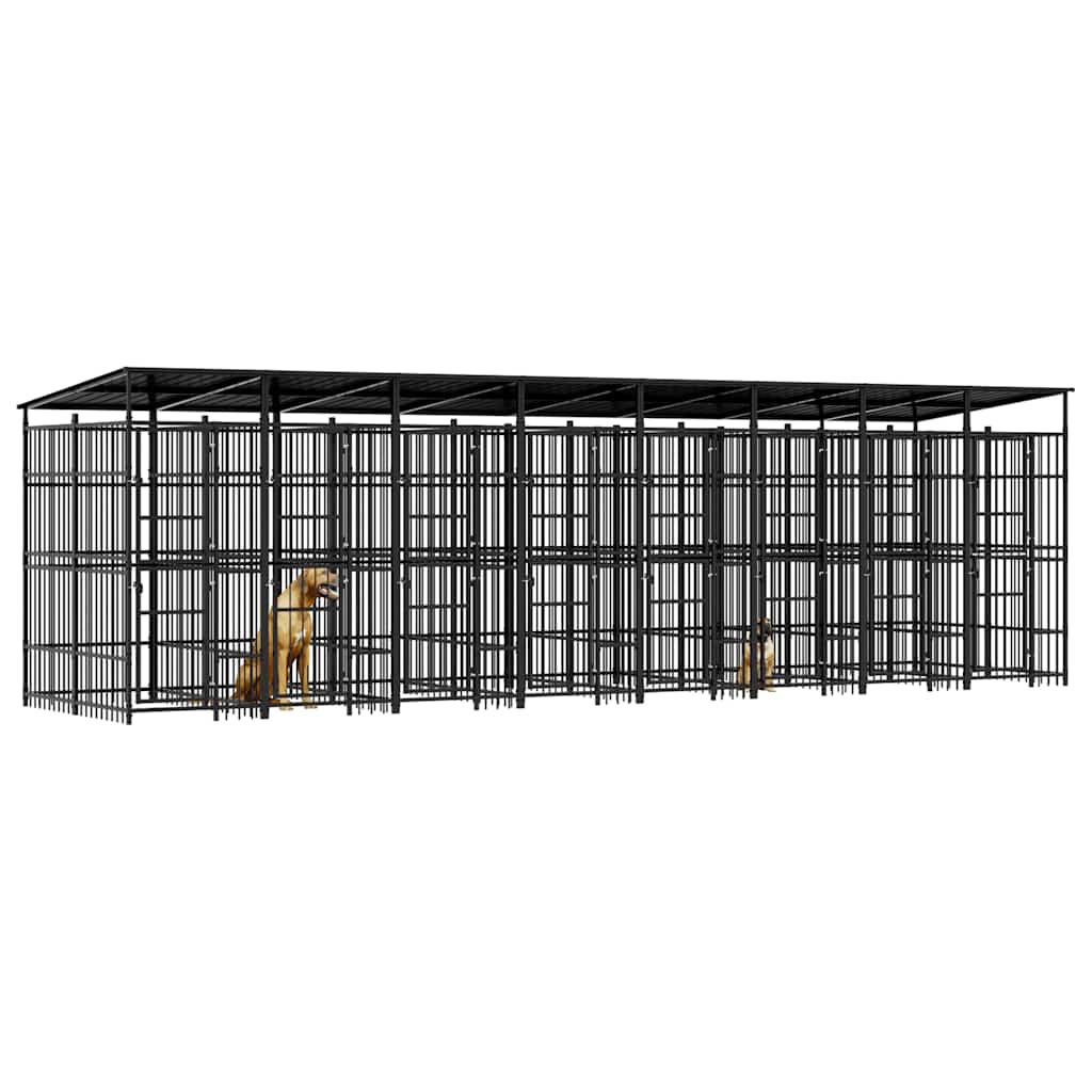 Venkovní psí kotec se střechou ocel 14,75 m²