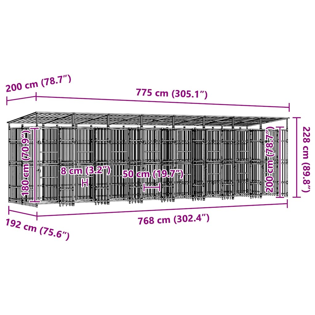 Venkovní psí kotec se střechou ocel 14,75 m²