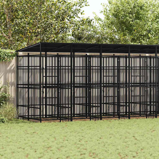 Venkovní psí kotec se střechou ocel 14,75 m²