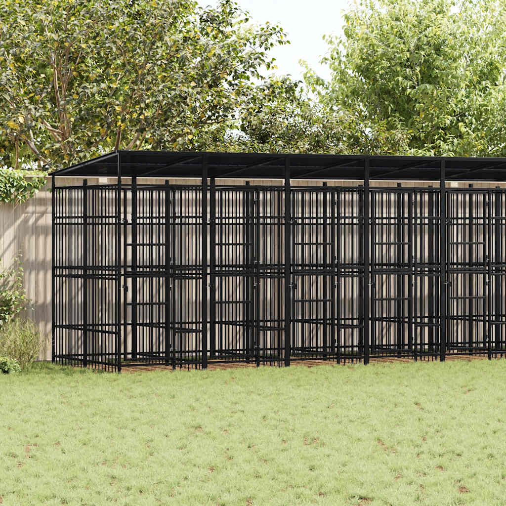 Venkovní psí kotec se střechou ocel 16,59 m²