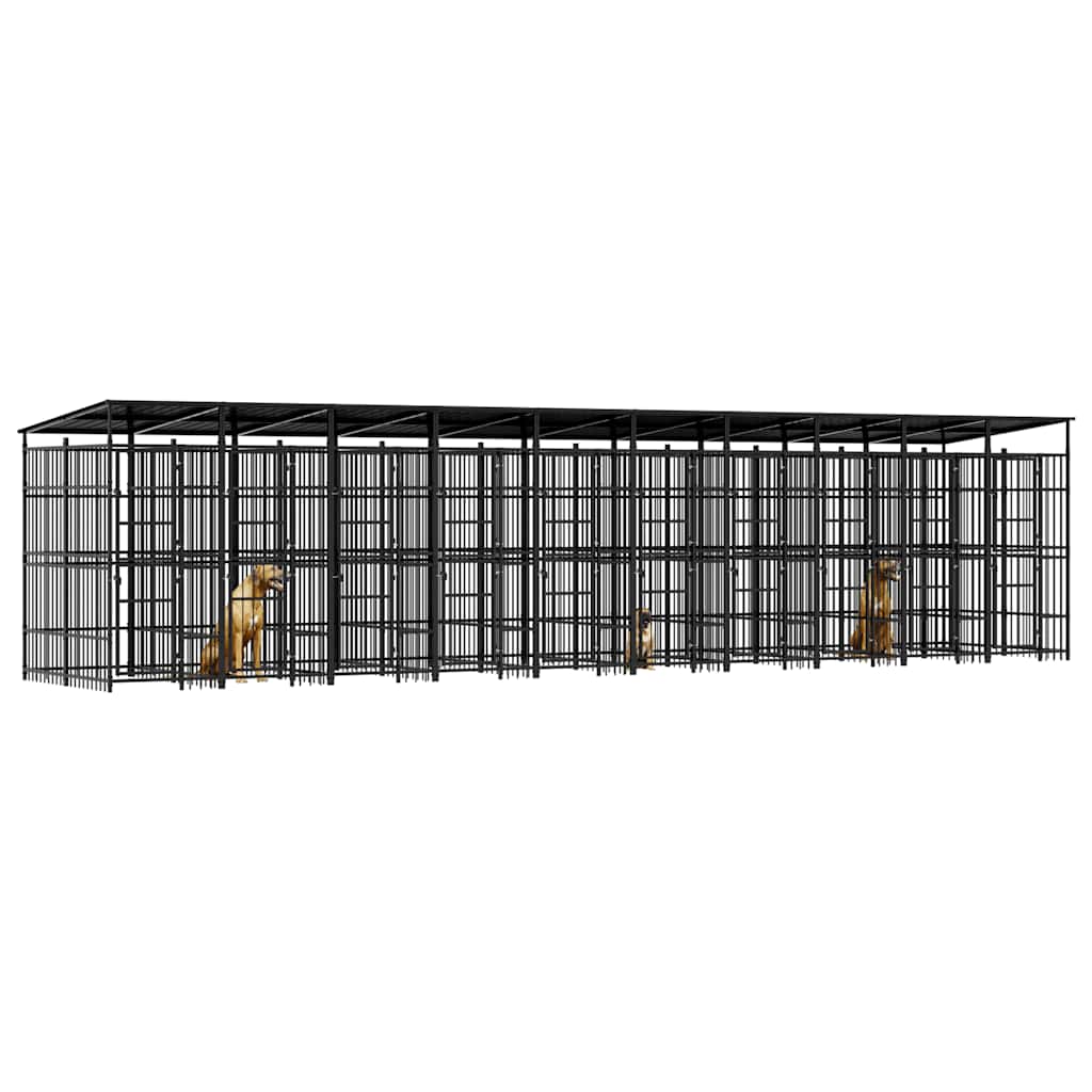 Venkovní psí kotec se střechou ocel 18,43 m²