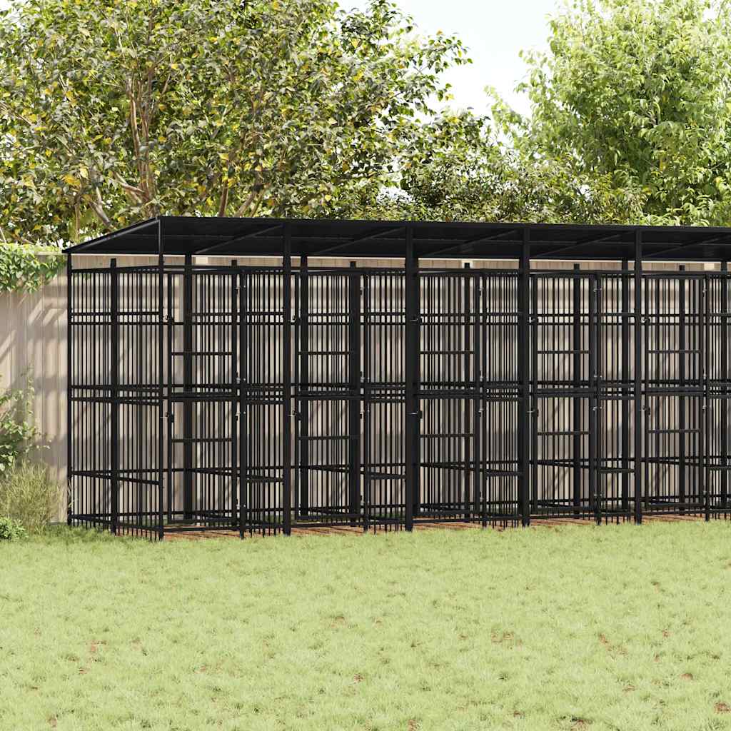 Venkovní psí kotec se střechou ocel 18,43 m²