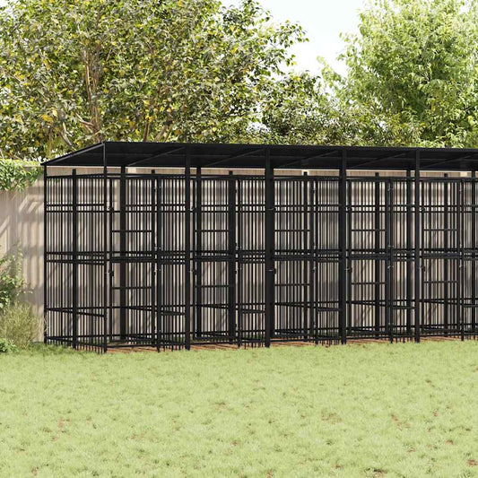 Venkovní psí kotec se střechou ocel 18,43 m²