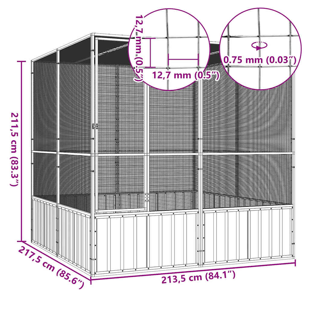 Ptačí klec antracitová 213,5x217,5x211,5 cm pozinkovaná ocel