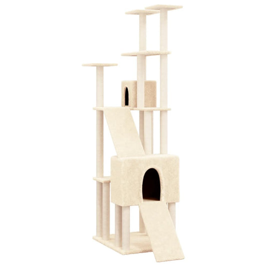 Škrabadlo pro kočky se sisalovými sloupky 47,5 × 94 × 190 cm, krémové