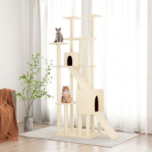 Škrabadlo pro kočky se sisalovými sloupky 47,5 × 94 × 190 cm, krémové