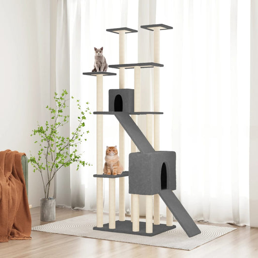Škrabadlo pro kočky se sisalovými sloupky 47,5 × 94 × 190 cm, tmavě šedé