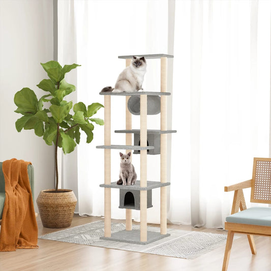 Škrabadlo pro kočky se sisalovými sloupky 47 × 74 × 169 cm, světle šedé