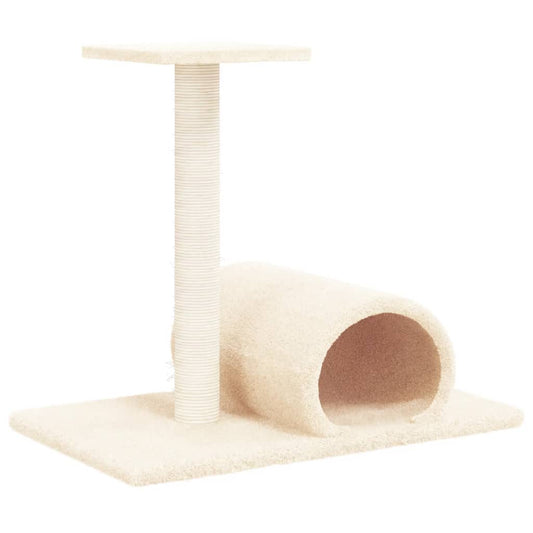 Škrabadlo pro kočky s tunelem a plošinou, krémové 60 × 34,5 × 50 cm