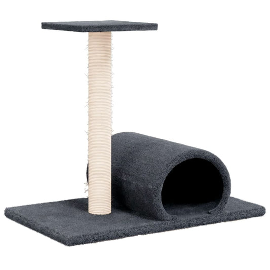 Škrabadlo pro kočky s tunelem a plošinou, tmavě šedé 60 × 34,5 × 50 cm