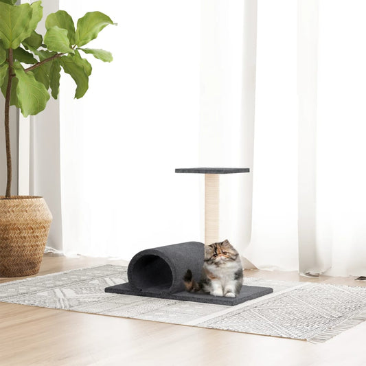 Škrabadlo pro kočky s tunelem a plošinou, tmavě šedé 60 × 34,5 × 50 cm