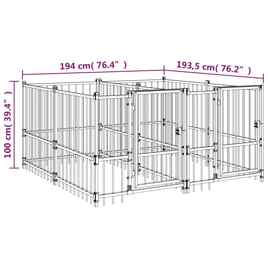 Venkovní psí kotec ocel 3,75 m²