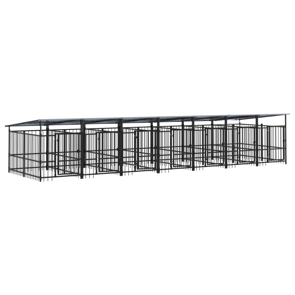 Venkovní psí kotec se střechou ocel 13,14 m²