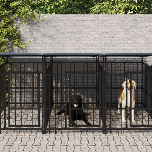 Venkovní psí kotec se střechou ocel 13,14 m²