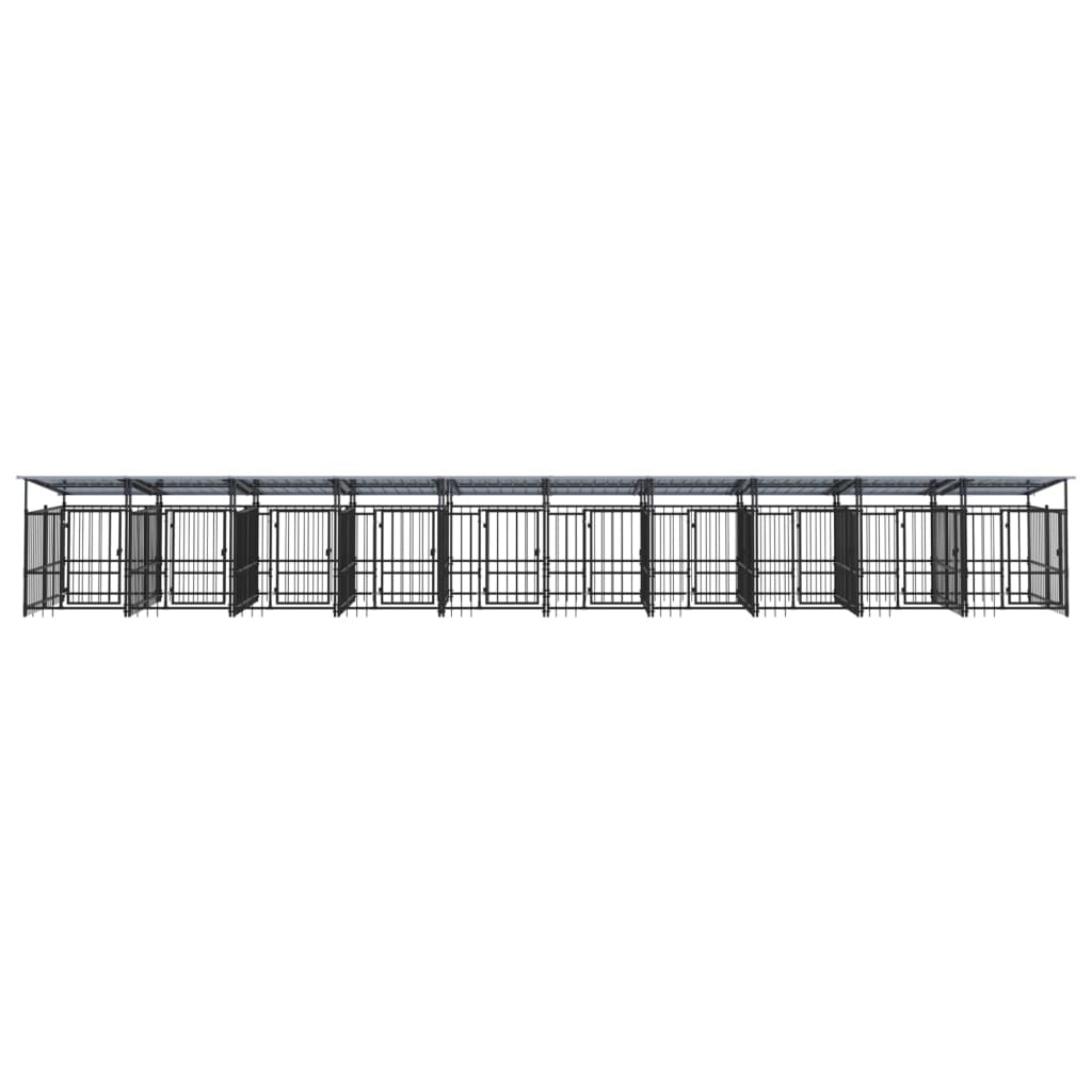 Venkovní psí kotec se střechou ocel 18,77 m²