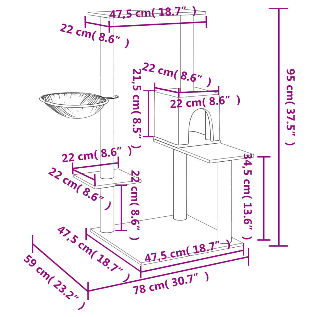 Škrabadlo pro kočky se sisalovými sloupky světle šedé 95 cm
