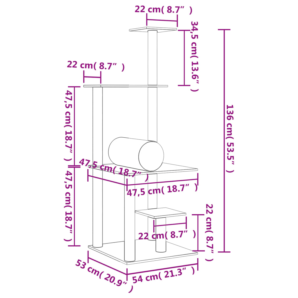 Škrabadlo pro kočky se sisalovými sloupky tmavě šedé 136 cm
