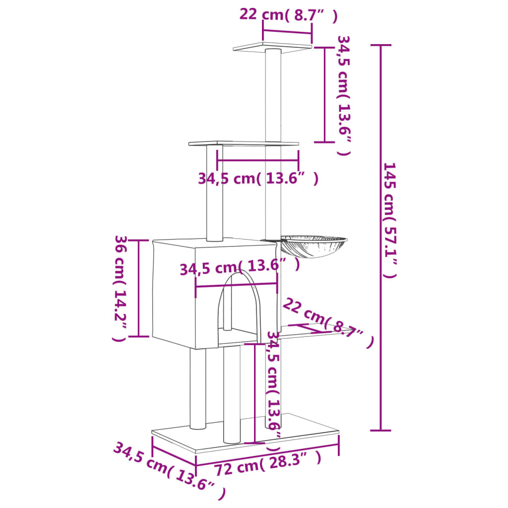 Škrabadlo pro kočky se sisalovými sloupky tmavě šedé 145 cm