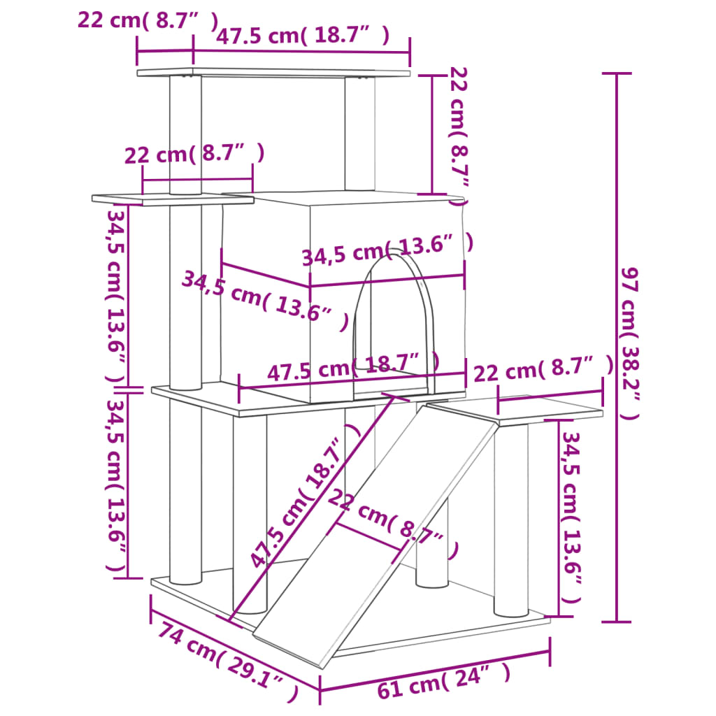 Škrabadlo pro kočky se sisalovými sloupky světle šedé 97 cm