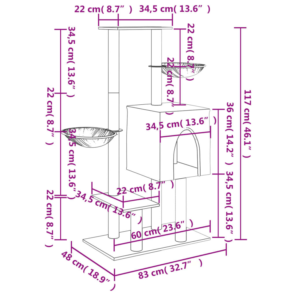 Škrabadlo pro kočky se sisalovými sloupky tmavě šedé 117 cm
