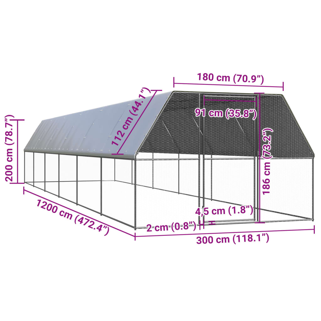Venkovní klec pro kuřata 3x12x2 m pozinkovaná ocel