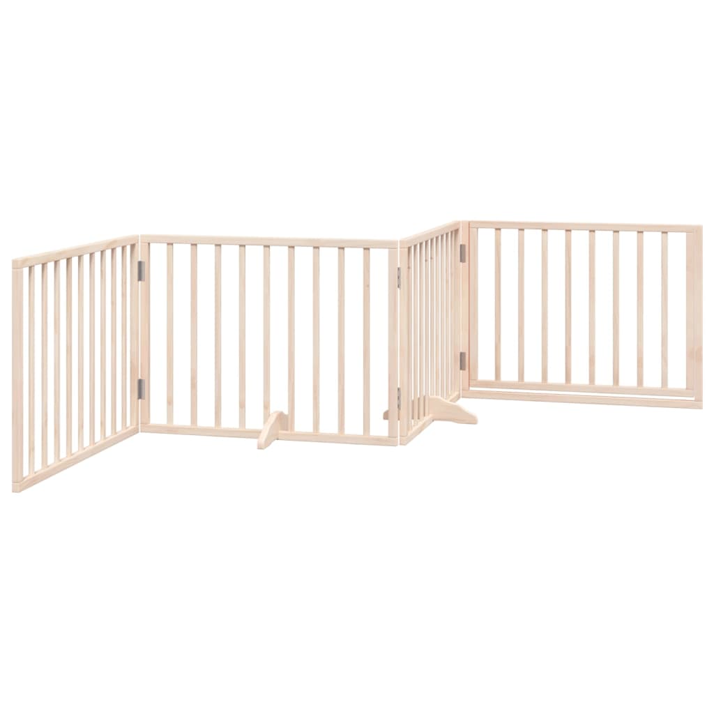 Psí branka s dvířky, skládací, 4 panely, 320 cm, topolové dřevo