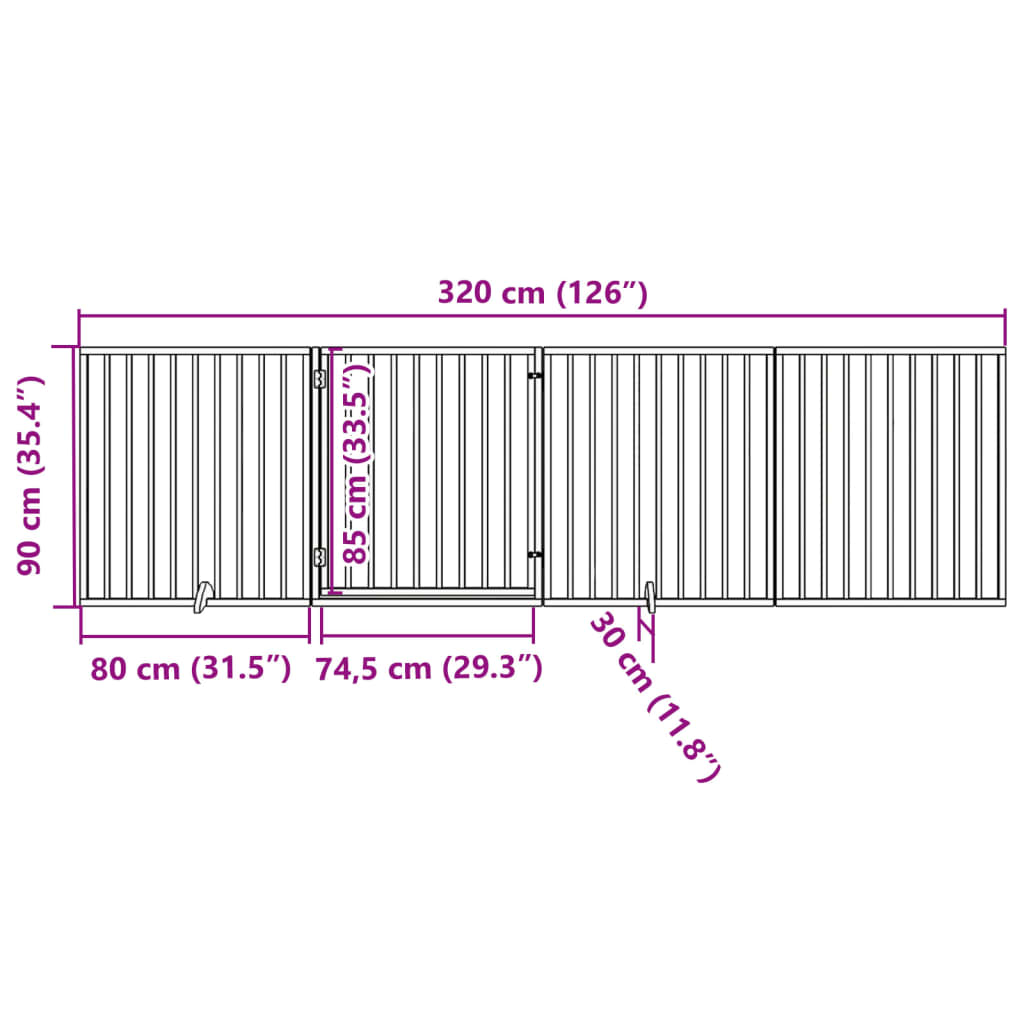 Zábrana pro psy s dvířky skládací 4 panely 320cm topolové dřevo