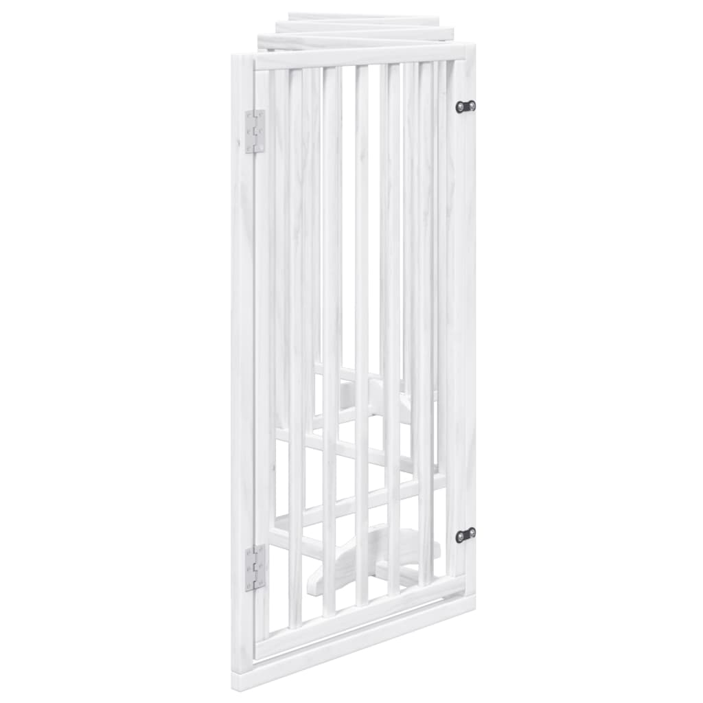 Psí branka s dvířky, skládací, 6 panelů, bílá, 300 cm, topolové dřevo