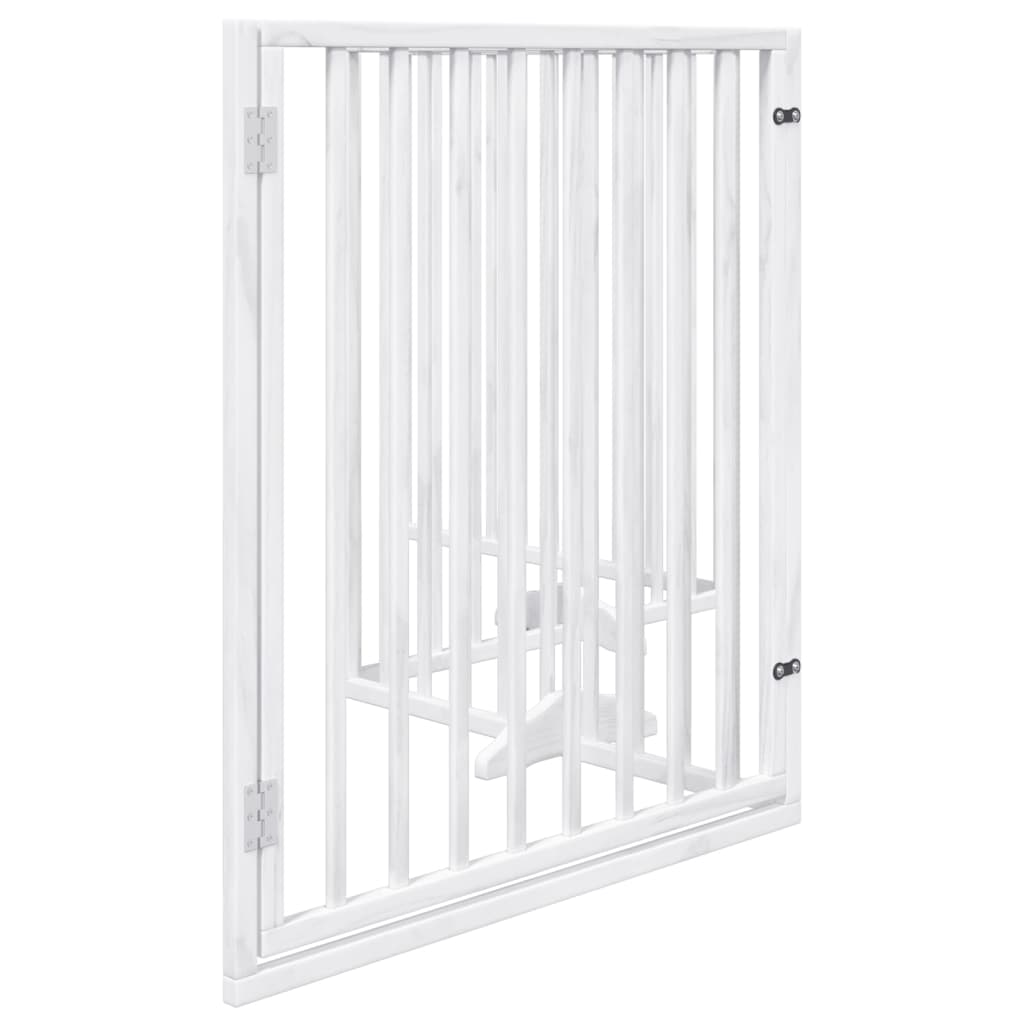 Psí branka s dvířky, skládací, 4 panely, bílá, 320 cm, topolové dřevo