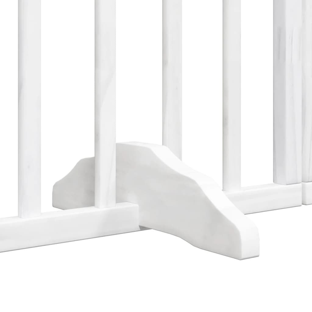 Psí branka s dvířky, skládací, 4 panely, bílá, 320 cm, topolové dřevo